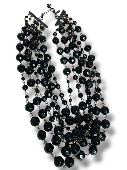 Express Multistrand Black Faceted Bead Necklace 16" +1.5" Extender