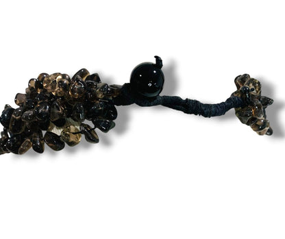 Smoky Quartz Chip Stone Necklace Multistrand Dramatic Statement 23" Toggle Clasp