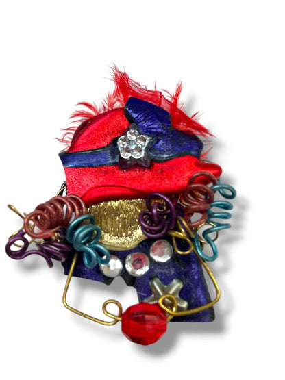 2 Brooches Pins Goldtone Floral 1.6" Red Hat Artsy Mixed Media 2"