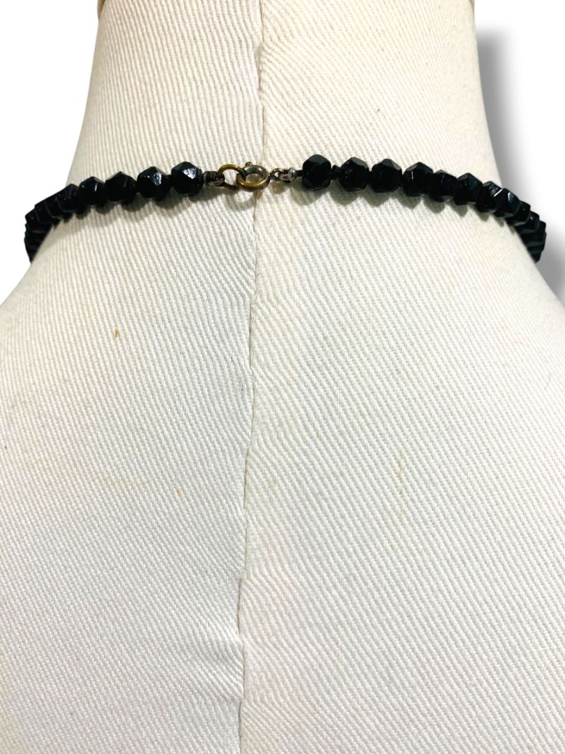 Vintage Tiered Black Beaded Necklace Graduated 18.5" Spring Clasp