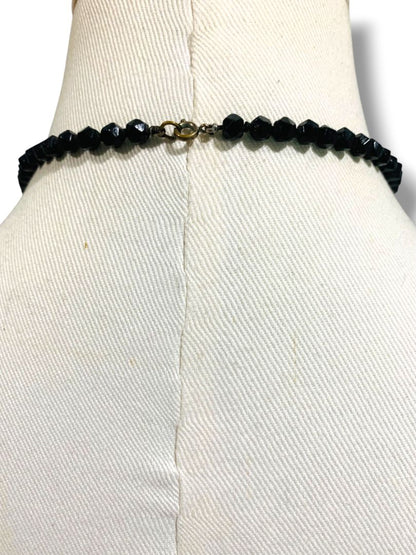 Vintage Tiered Black Beaded Necklace Graduated 18.5" Spring Clasp