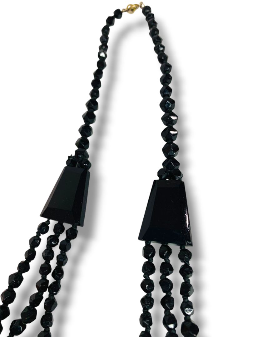Vintage Tiered Black Beaded Necklace Graduated 18.5" Spring Clasp
