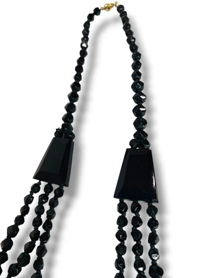 Vintage Tiered Black Beaded Necklace Graduated 18.5" Spring Clasp
