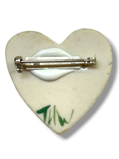 2 Brooches Pins Resin Silent Night Nativity 2" Clay Heart Flowers 1.4"