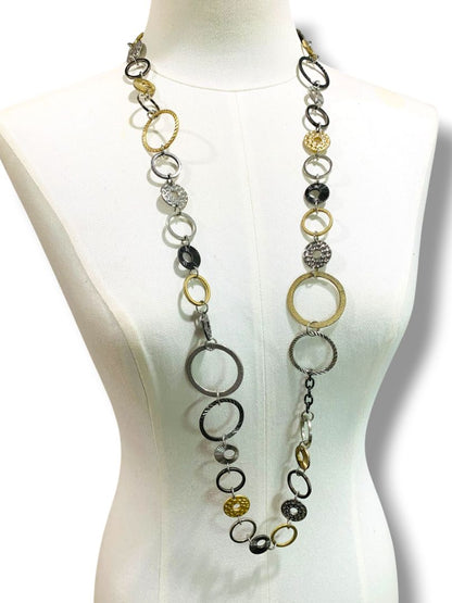 Mixed Metals 38" Strand String Necklace Circles Assorted Texture