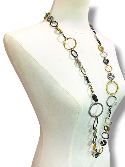 Mixed Metals 38" Strand String Necklace Circles Assorted Texture