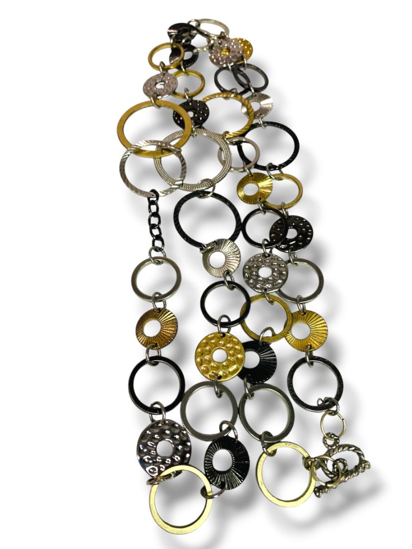 Mixed Metals 38" Strand String Necklace Circles Assorted Texture