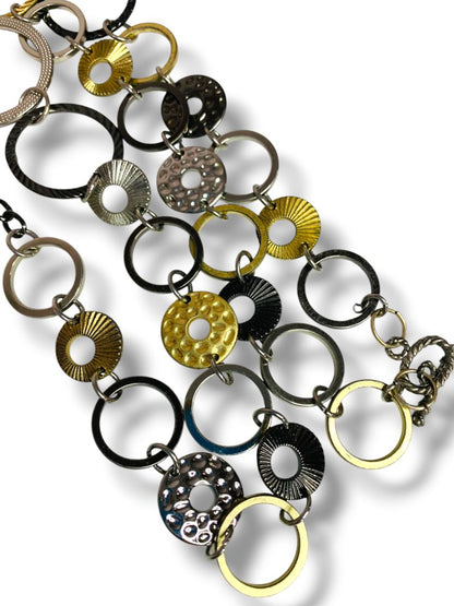 Mixed Metals 38" Strand String Necklace Circles Assorted Texture