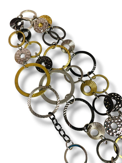 Mixed Metals 38" Strand String Necklace Circles Assorted Texture