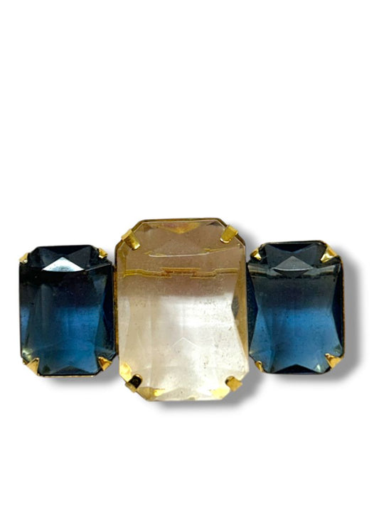 Vintage Avon Fashion Facets Bar Brooch Pin Blue Clear Goldtone 1.75"