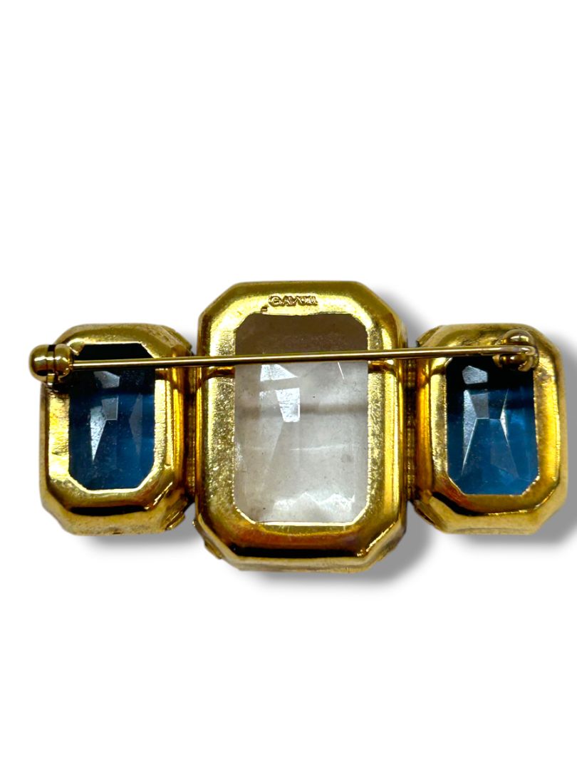 Vintage Avon Fashion Facets Bar Brooch Pin Blue Clear Goldtone 1.75"