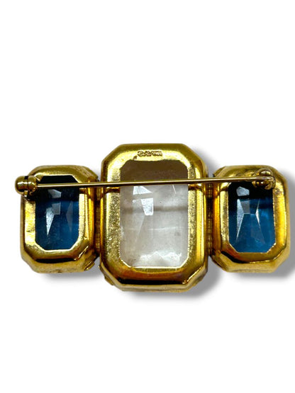 Vintage Avon Fashion Facets Bar Brooch Pin Blue Clear Goldtone 1.75"