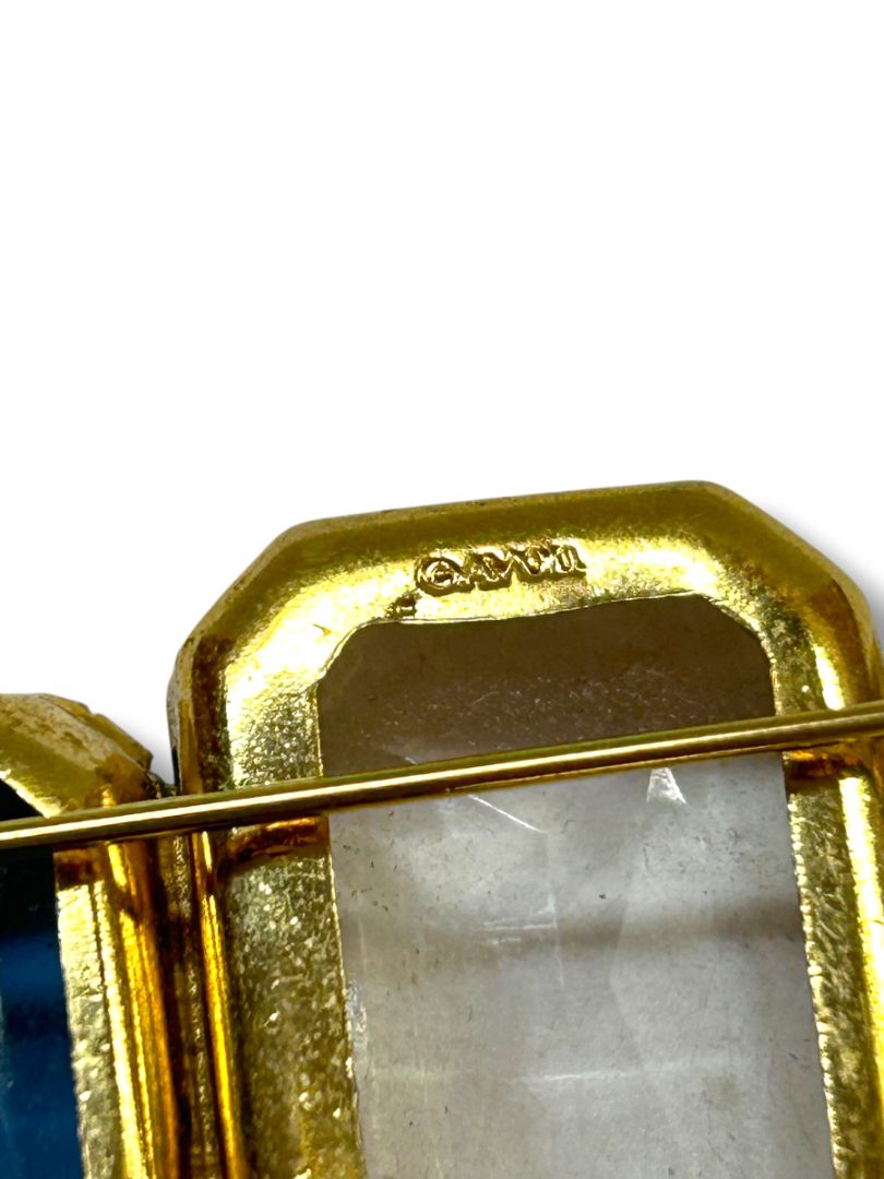 Vintage Avon Fashion Facets Bar Brooch Pin Blue Clear Goldtone 1.75"