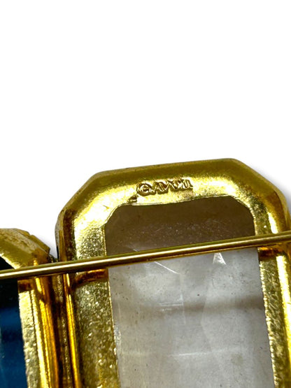 Vintage Avon Fashion Facets Bar Brooch Pin Blue Clear Goldtone 1.75"