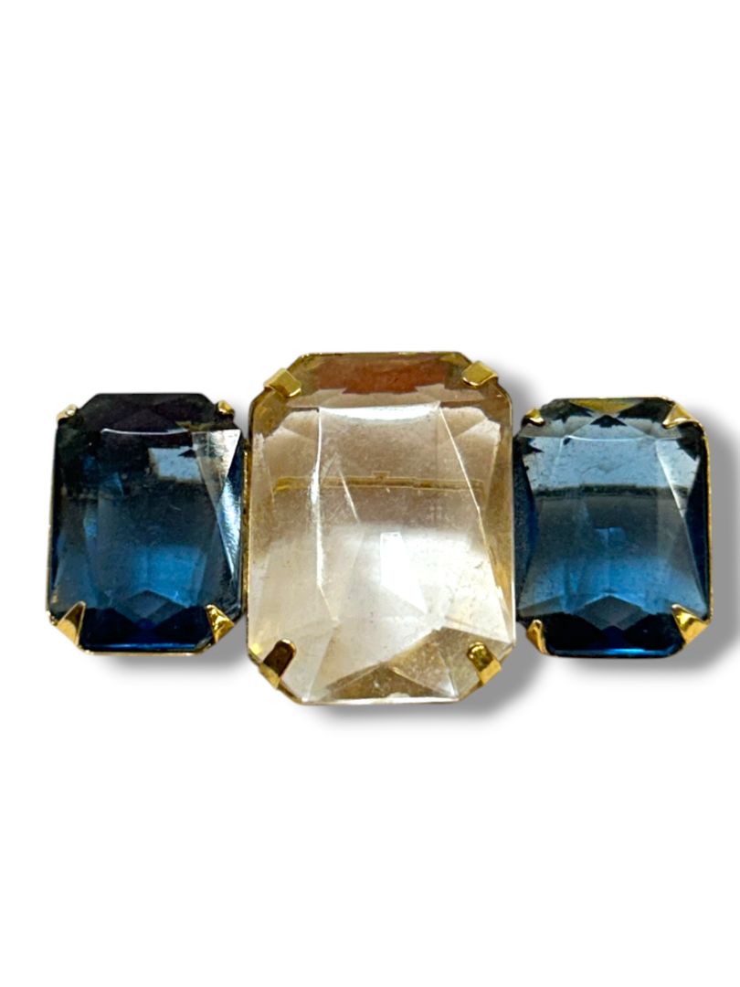 Vintage Avon Fashion Facets Bar Brooch Pin Blue Clear Goldtone 1.75"