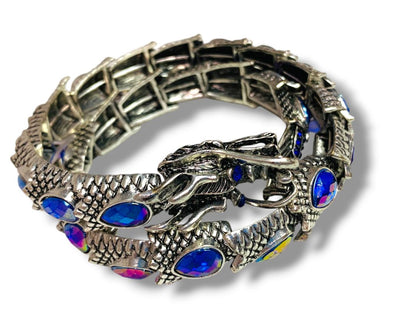 Silvertone Bejeweled Dragon Wrap Around Bracelet Blue Purple