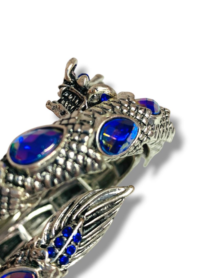 Silvertone Bejeweled Dragon Wrap Around Bracelet Blue Purple