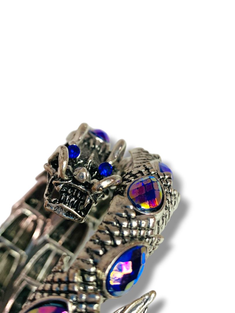 Silvertone Bejeweled Dragon Wrap Around Bracelet Blue Purple