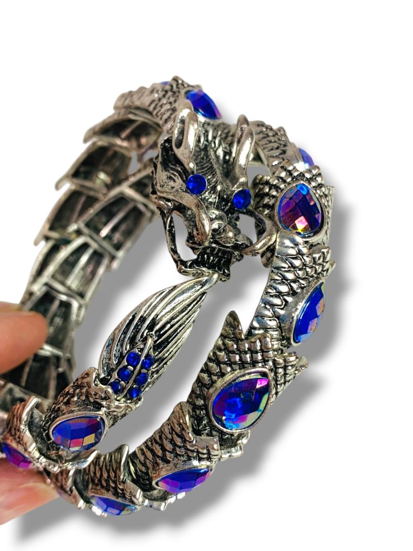 Silvertone Bejeweled Dragon Wrap Around Bracelet Blue Purple