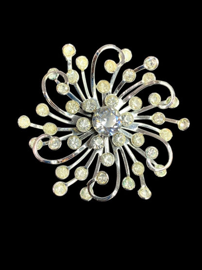 Sarah Coventry "Stardust" 1958 Rhinestones Silver Flower Earrings Clip Ons  2" Lightweight