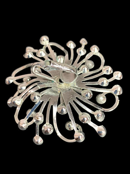 Sarah Coventry "Stardust" 1958 Rhinestones Silver Flower Earrings Clip Ons  2" Lightweight