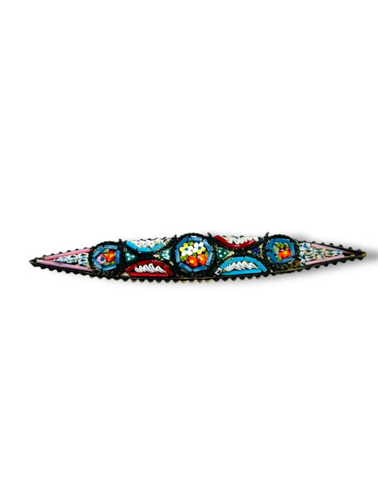 Vintage Micro Mosaic Brooch Elliptical Pin Vibrant 2.6"