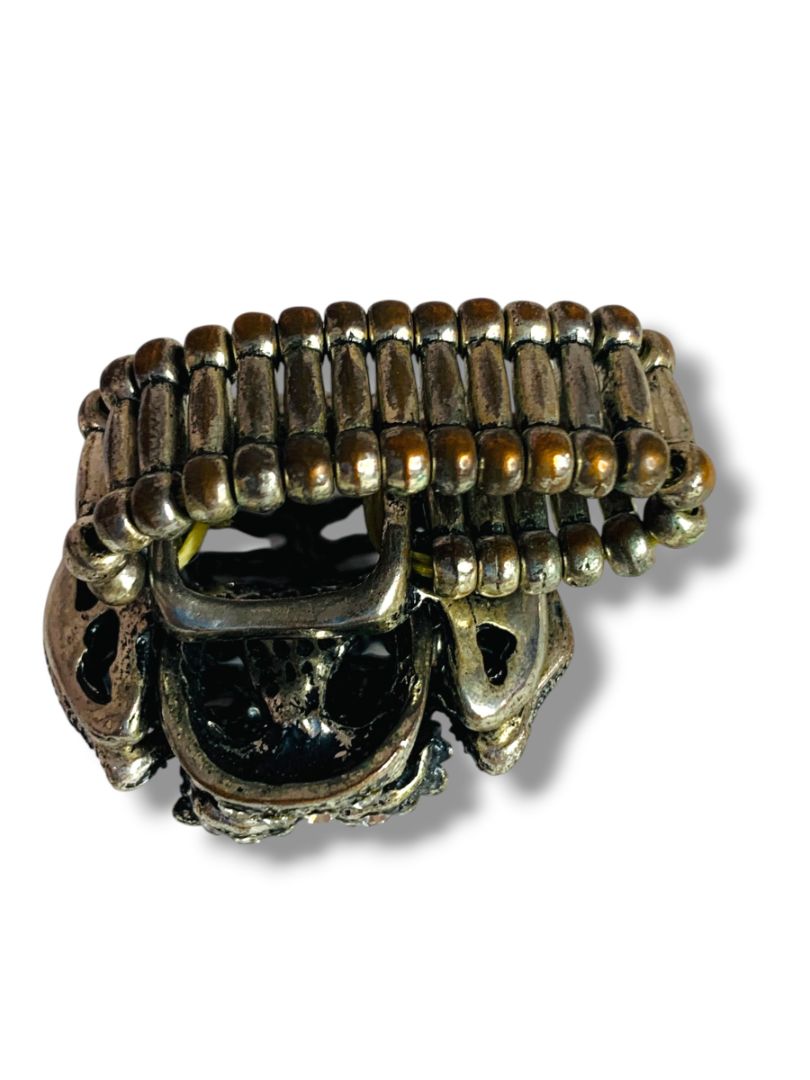 Pewter Color Stretch Ring Figural Tiger Rhinestones