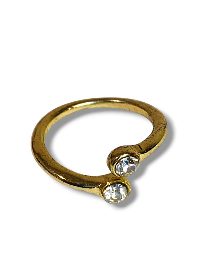 Size 9 Goldtone Ring Offset Crystal Design