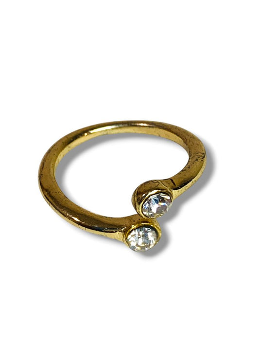 Size 9 Goldtone Ring Offset Crystal Design