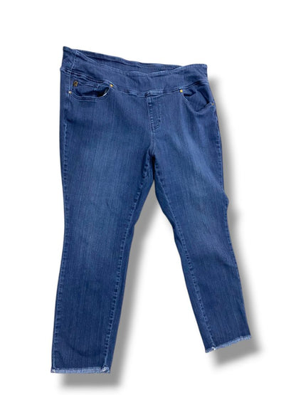 22WP Belle Kim Gravel Petite Womens Plus Size Jeggings Raw Hem Pull On Jeans