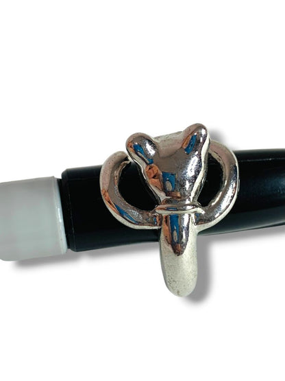 Size 9 Silvertone Cat Ring Figural Black Eyes