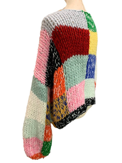 Size Large Polagram Womens Colorblock Open Cardigan Sweater
