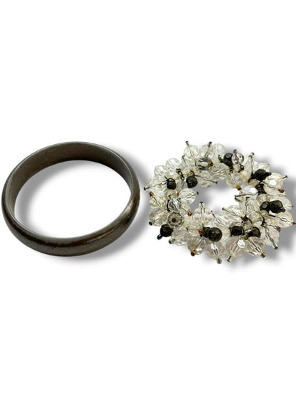 2 Bracelets Acrylic Bangle 2.6" Inside Diameter Stretch Beaded Bracelet