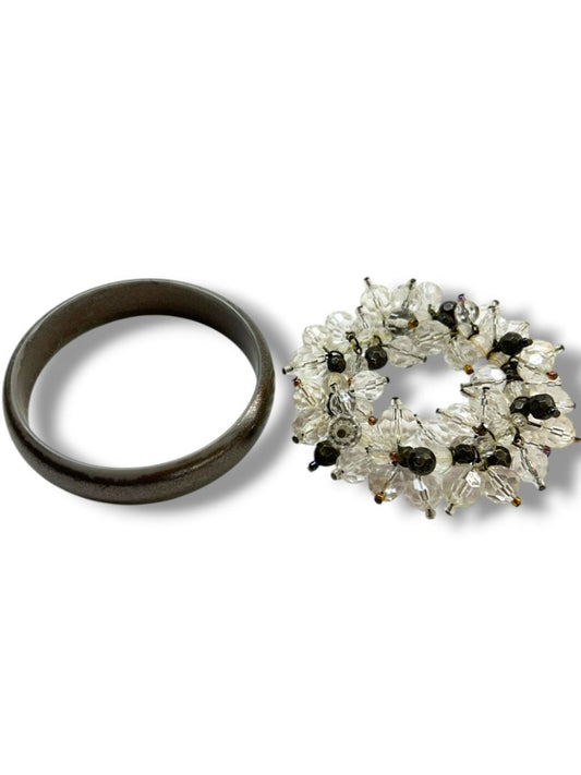 2 Bracelets Acrylic Bangle 2.6" Inside Diameter Stretch Beaded Bracelet