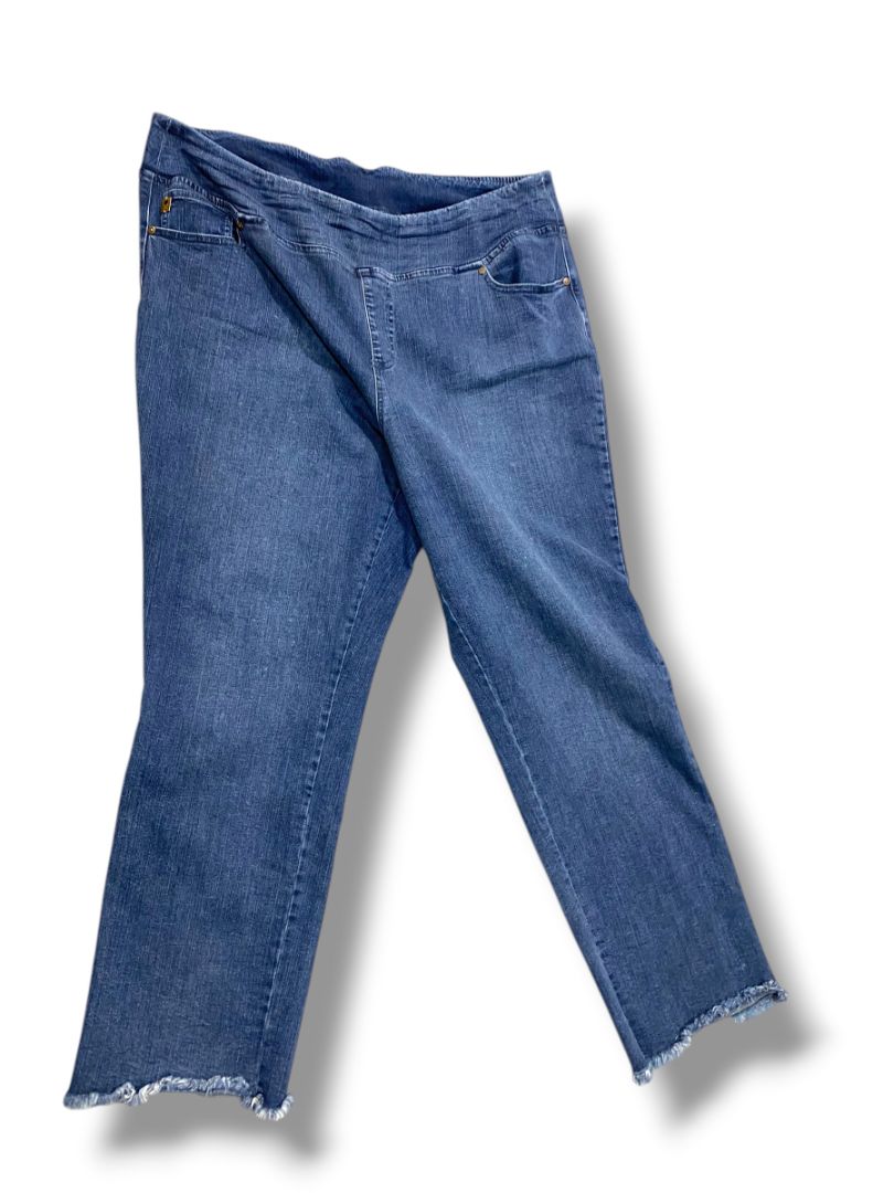 Size 20W Belle Kim Gravel Plus Size Jeggings Pull On Jeans Raw Hem