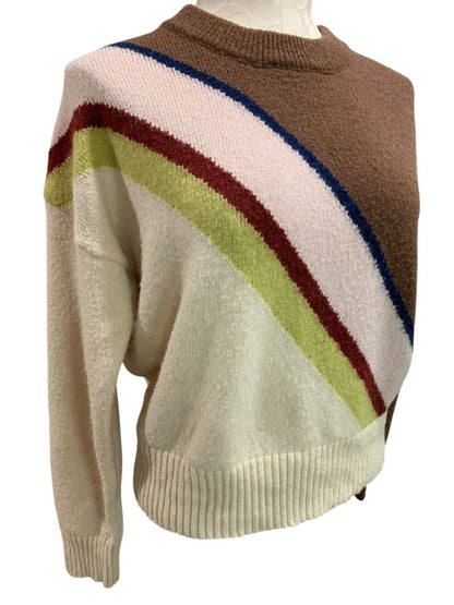 Medium Lush Womens Retro Diagonal Stripe Sweater Cream Brown