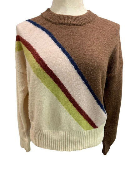 Medium Lush Womens Retro Diagonal Stripe Sweater Cream Brown