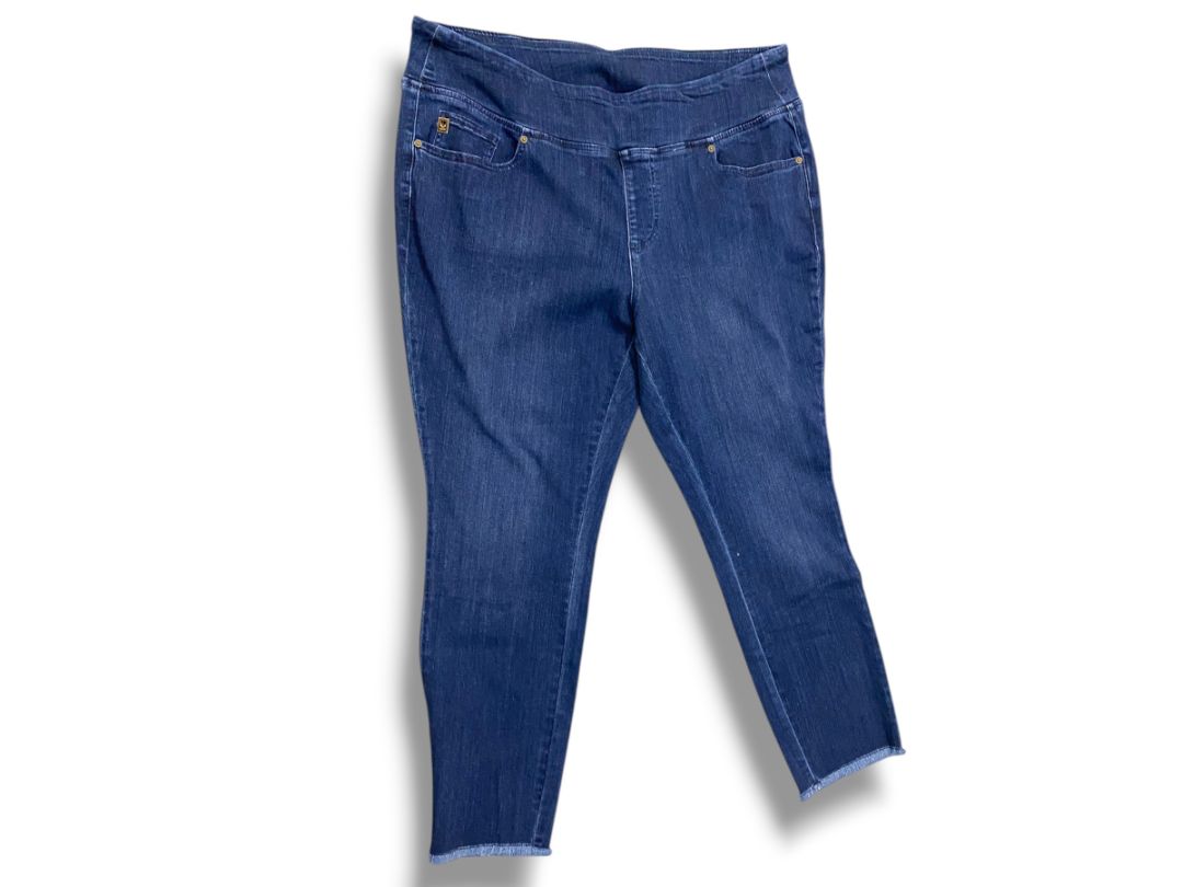 Size 20WP Belle Kim Gravel Petite Plus Size Jeggings Pull On Jeans Raw Hem Dark Wash