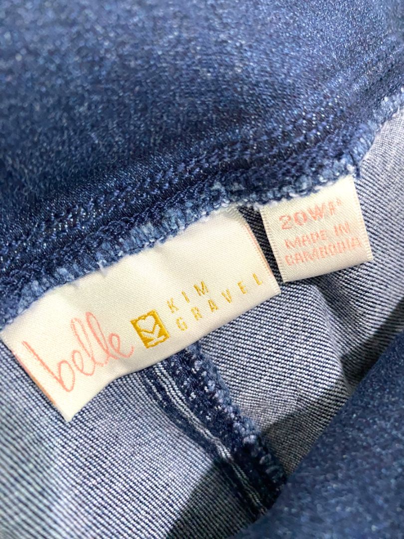 Size 20WP Belle Kim Gravel Petite Plus Size Jeggings Pull On Jeans Raw Hem Dark Wash