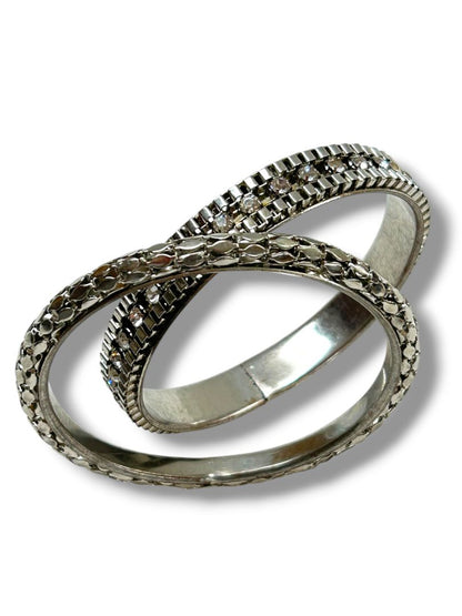 2 Silvertone Bangle Bracelets Rhinestones Detail 2.75" Inside Diameter