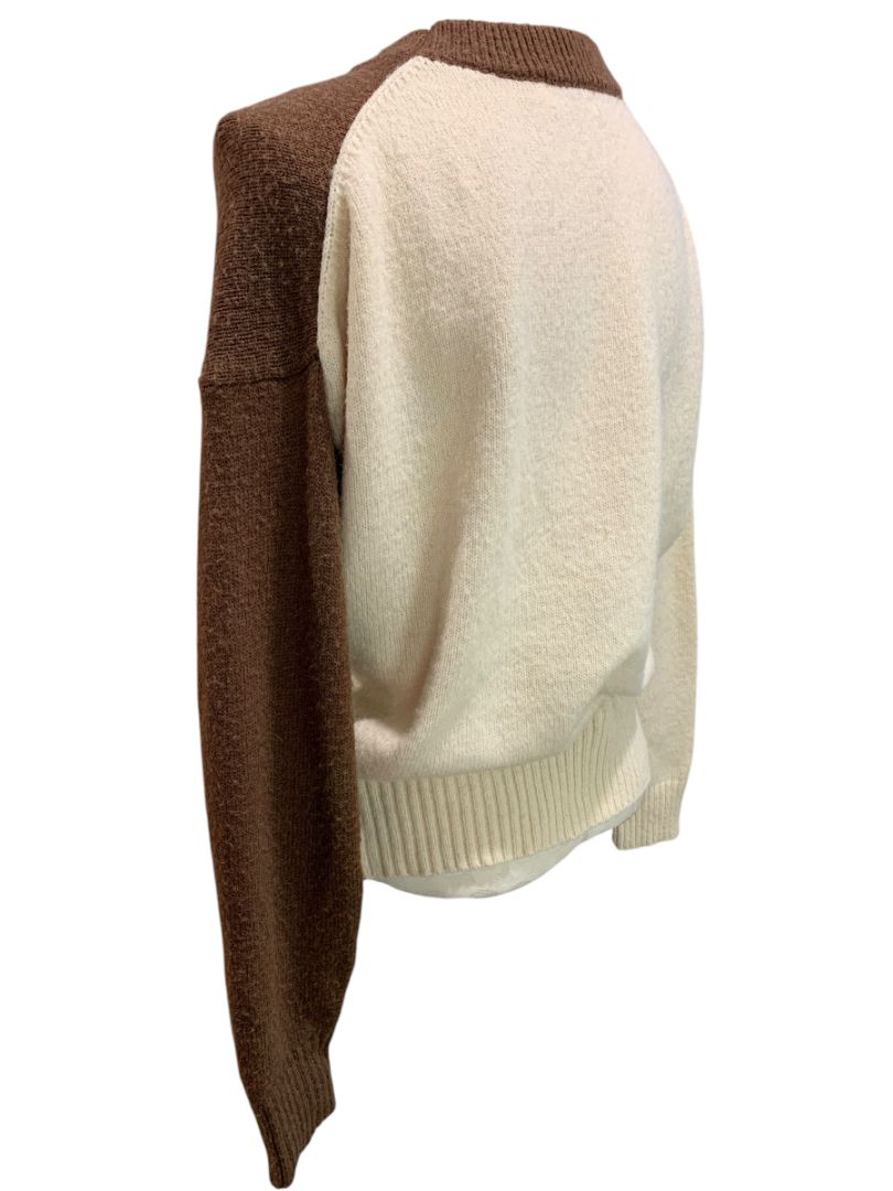 Medium Lush Womens Retro Diagonal Stripe Sweater Cream Brown