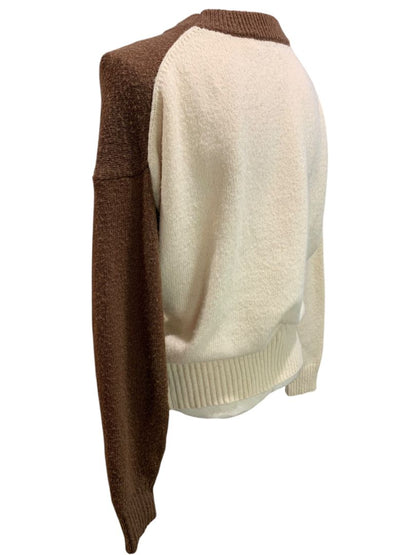 Medium Lush Womens Retro Diagonal Stripe Sweater Cream Brown