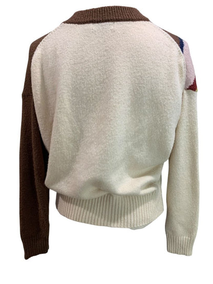 Medium Lush Womens Retro Diagonal Stripe Sweater Cream Brown