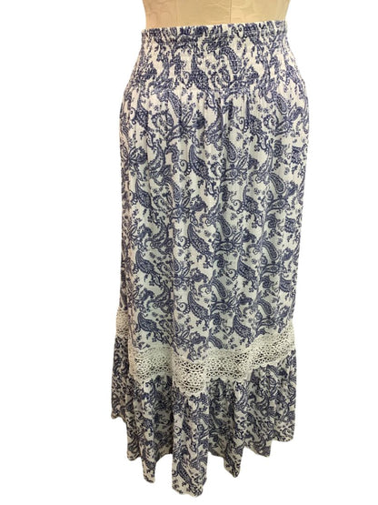 Size XL J Gee Womens Peasant Boho Skirt Blue White Paisley Pull On