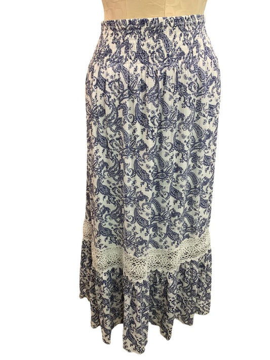 Size XL J Gee Womens Peasant Boho Skirt Blue White Paisley Pull On