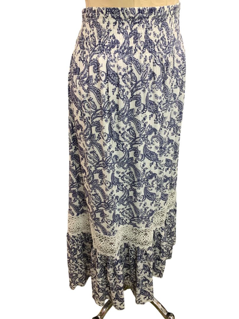 Size XL J Gee Womens Peasant Boho Skirt Blue White Paisley Pull On