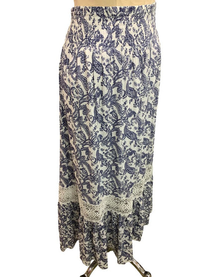 Size XL J Gee Womens Peasant Boho Skirt Blue White Paisley Pull On