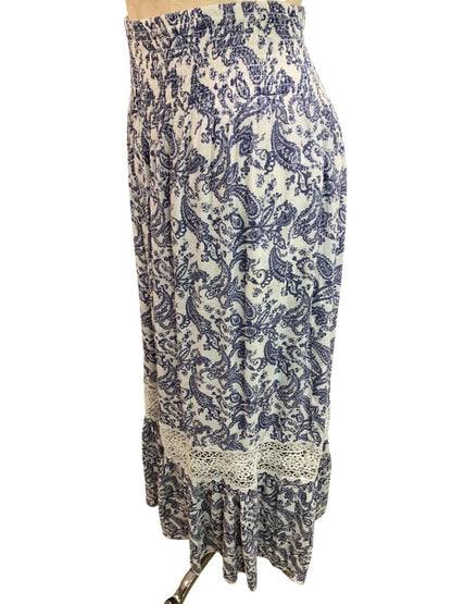 Size XL J Gee Womens Peasant Boho Skirt Blue White Paisley Pull On
