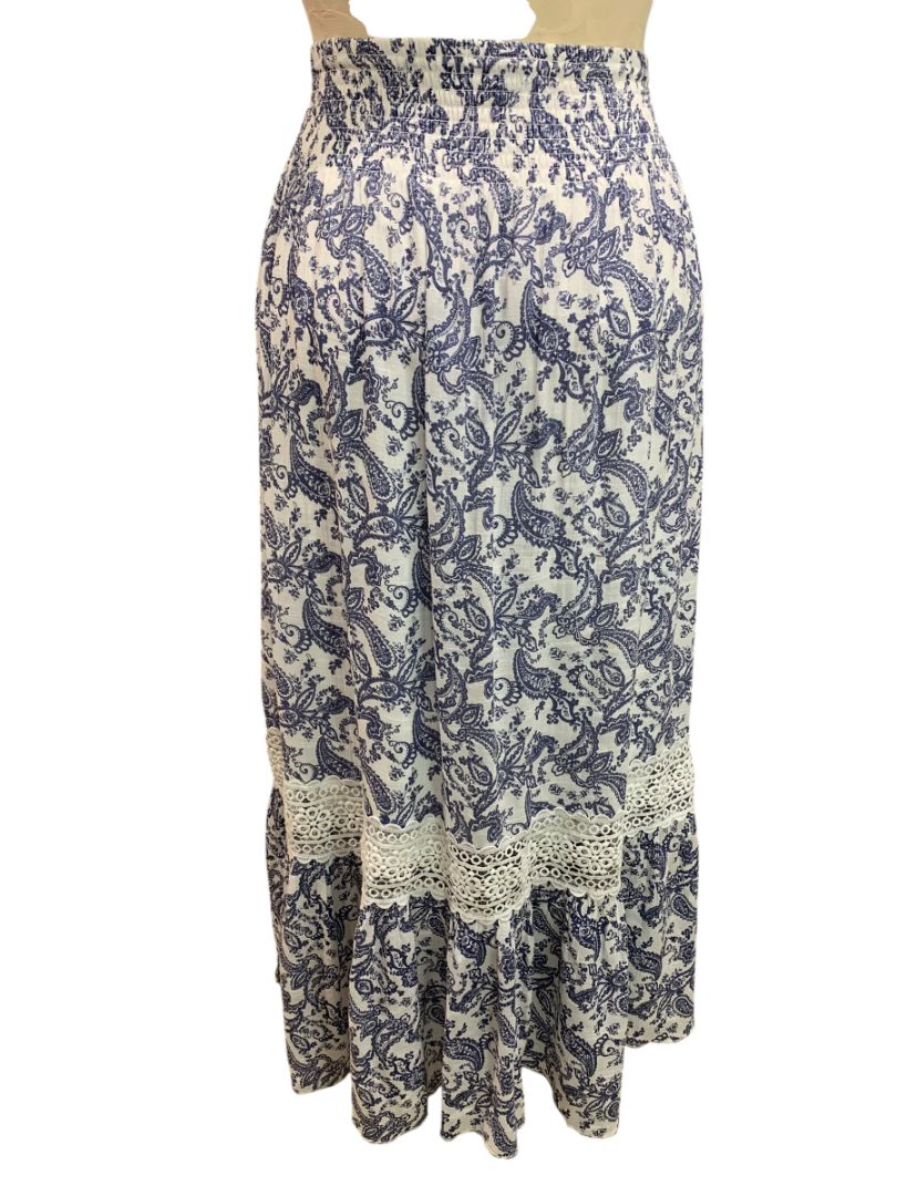 Size XL J Gee Womens Peasant Boho Skirt Blue White Paisley Pull On