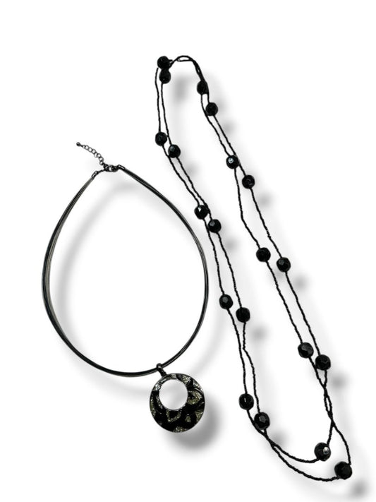 2 Necklaces Black Beaded 60" Overhead Stand 18-20" Pendant Necklace Lobster Clasp